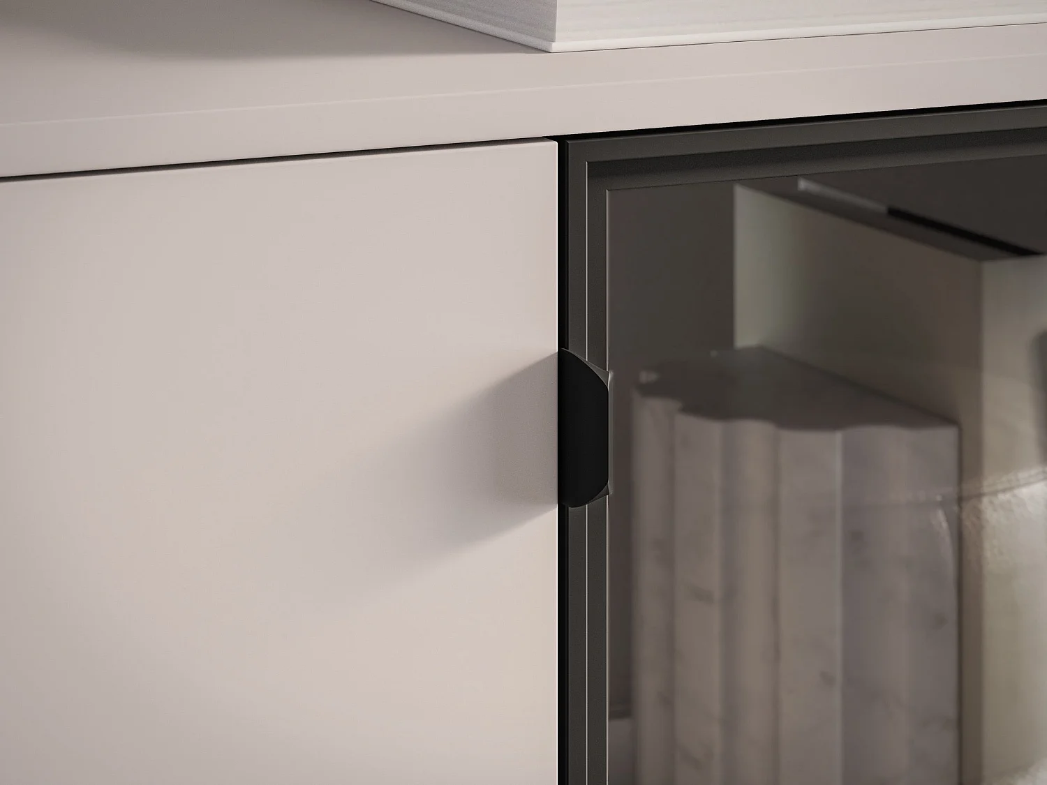 TV-Lowboard mit beleuchteter Glasvitrine - Kaschmirgrau - 160 cm