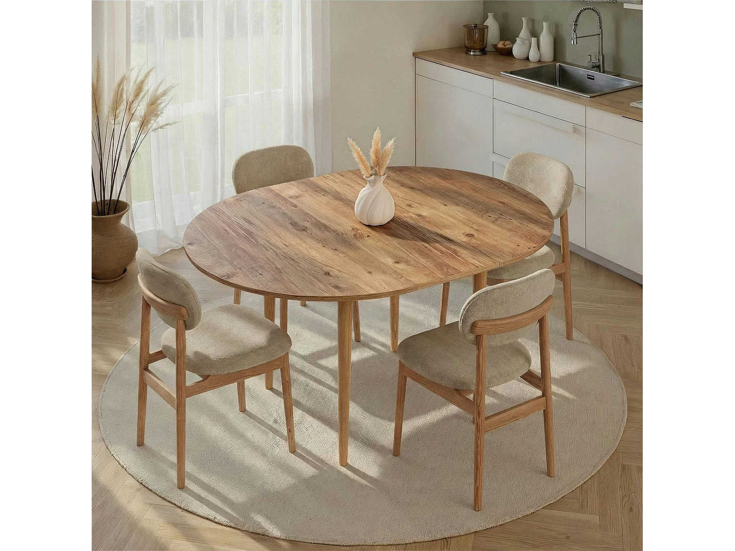 Table ronde extensible effet bois de pin 100-131 cm MARFA