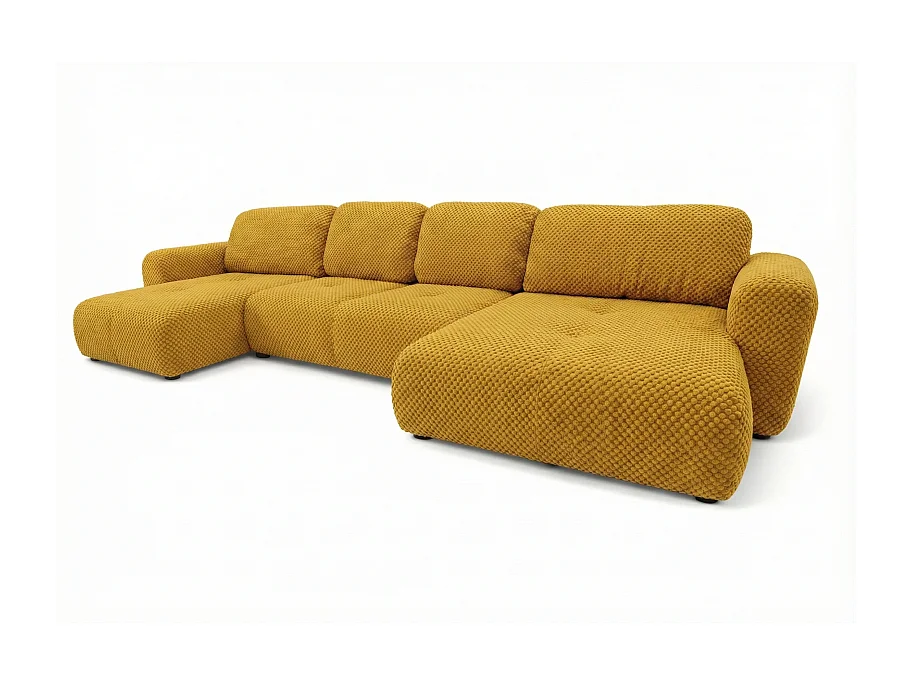 Canapé d’angle panoramique convertible Binigia U XL 6 places – Tissu POP effet 3D - 380 cm