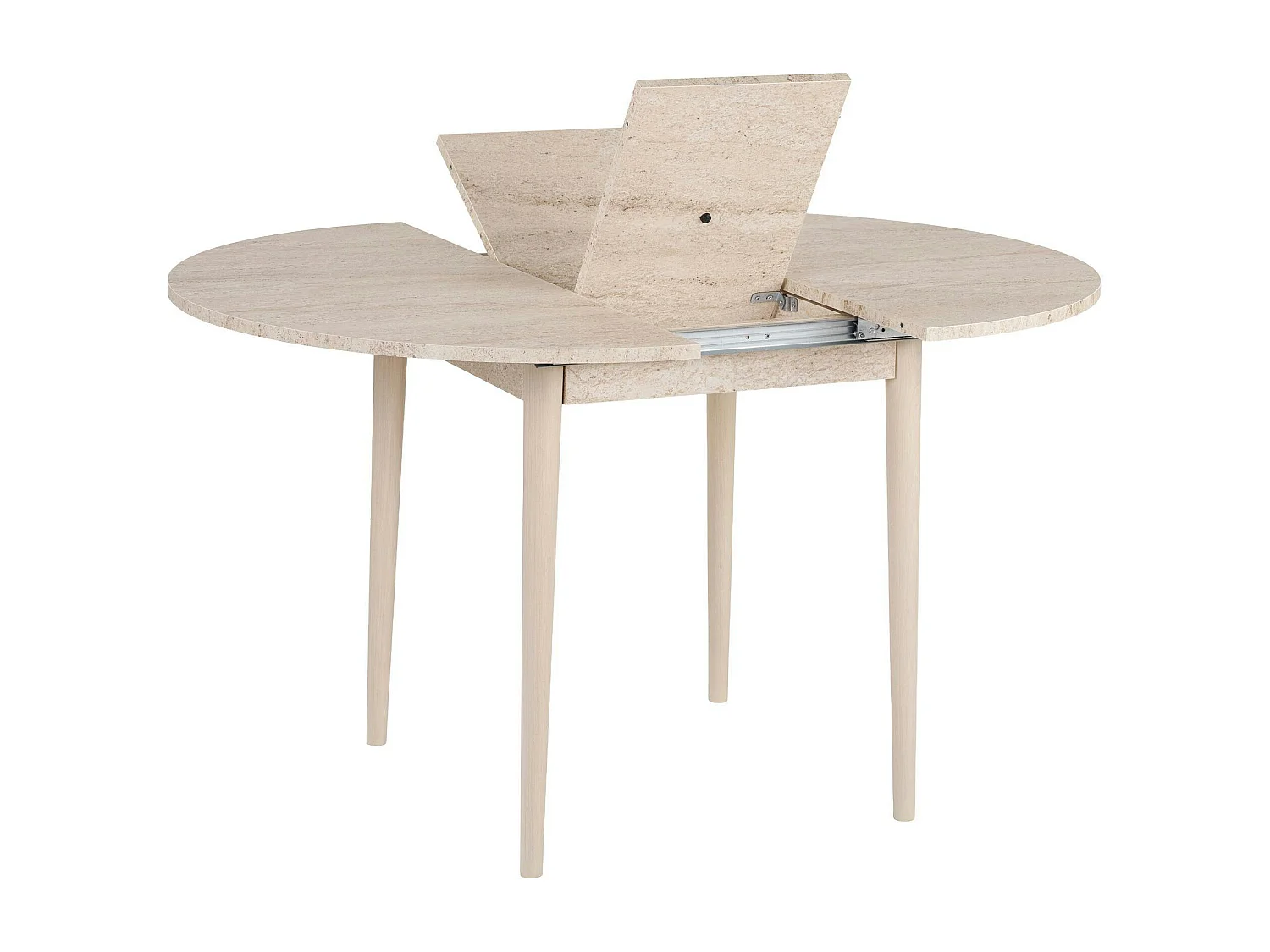 Table ronde extensible effet travertin et bois 100-131 cm MARFA