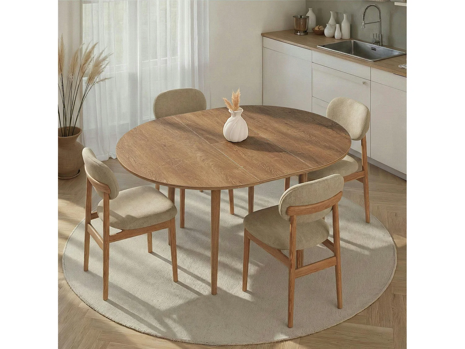 Table ronde extensible effet chêne brun 100-131 cm MARFA
