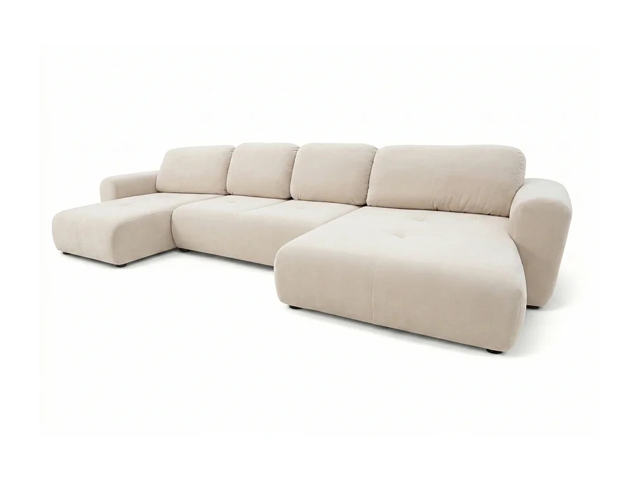 Canapé d’angle panoramique convertible Binigia U XL 6 places – Tissu velours - 380 cm