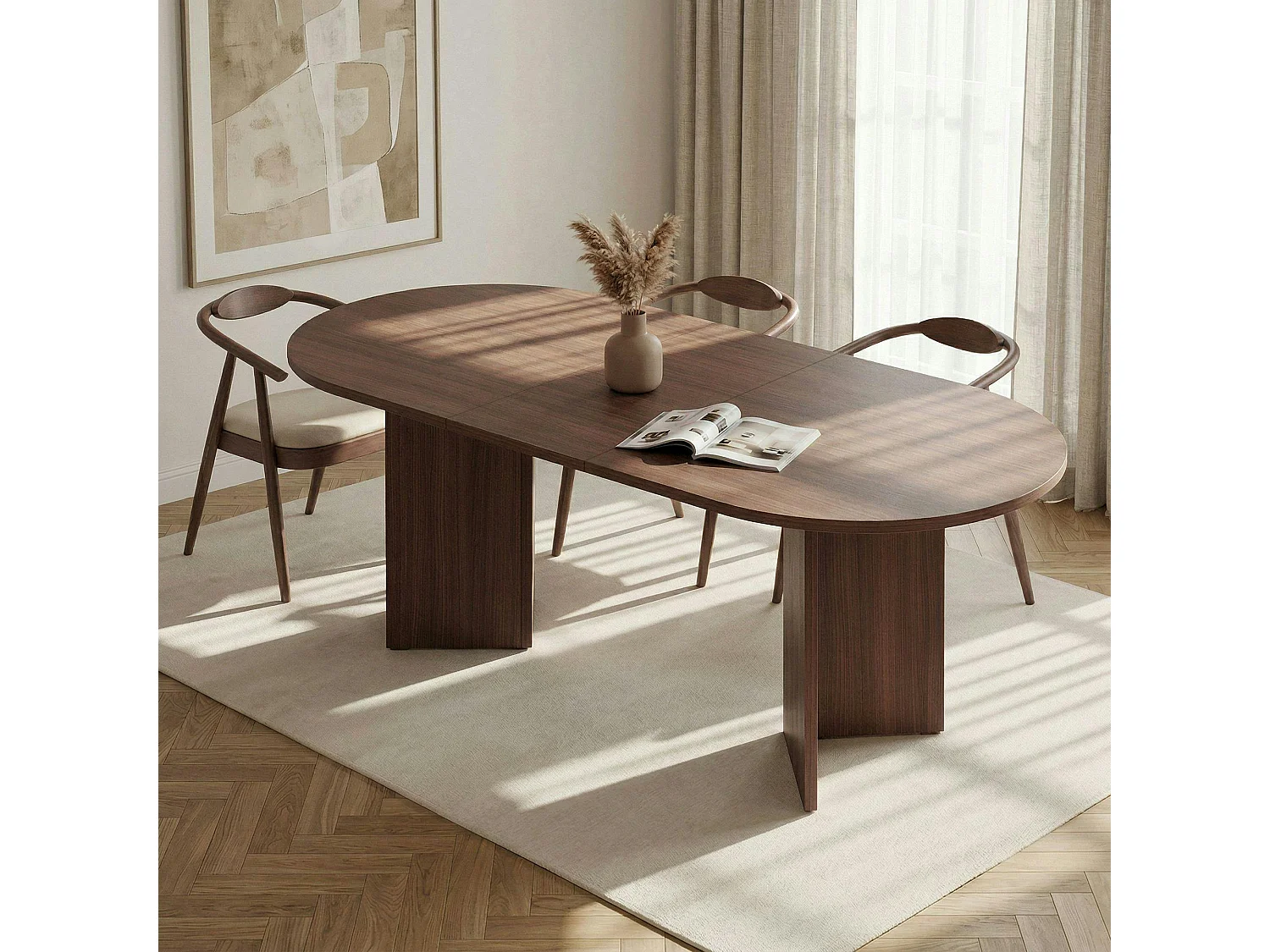 Table ovale extensible effet bois noyer 160-200 cm MARFA