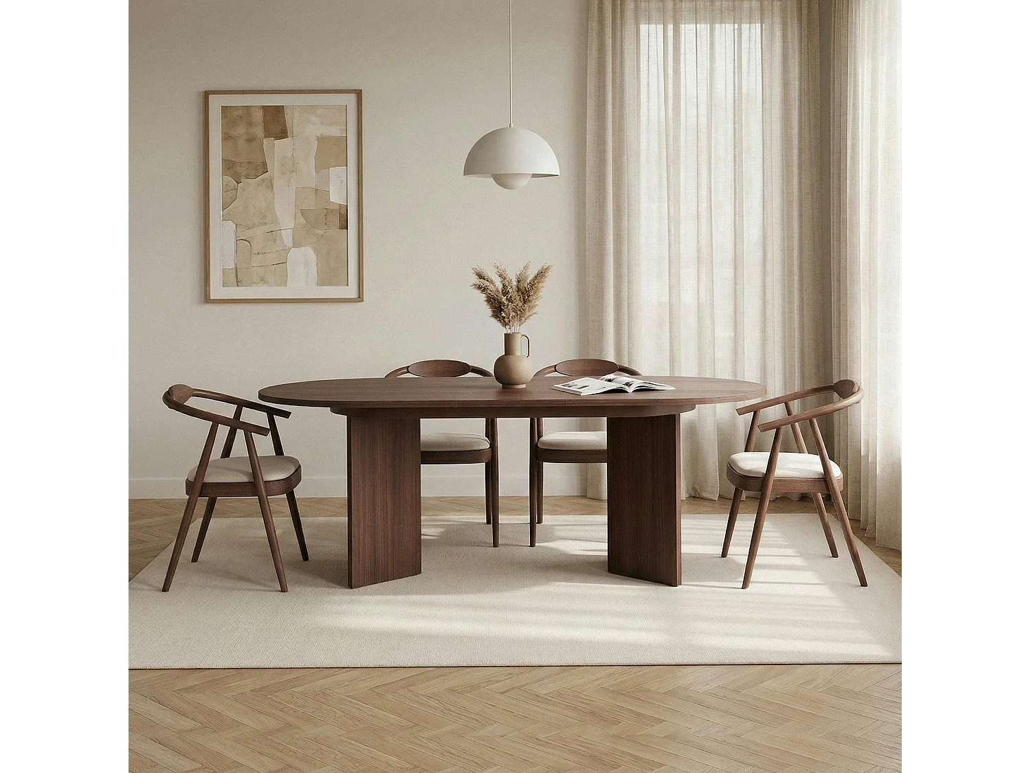 Table ovale extensible effet bois noyer 160-200 cm MARFA