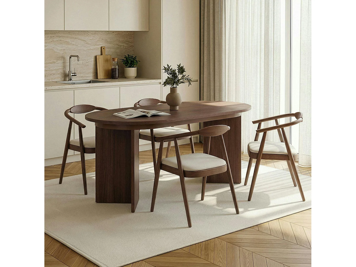 Table ovale extensible effet bois noyer 160-200 cm MARFA