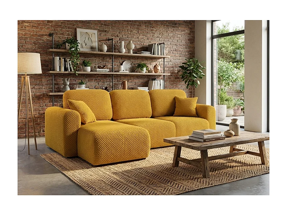 Canapé d’angle convertible Binigia 4 places – Tissu POP effet 3D - 245 cm