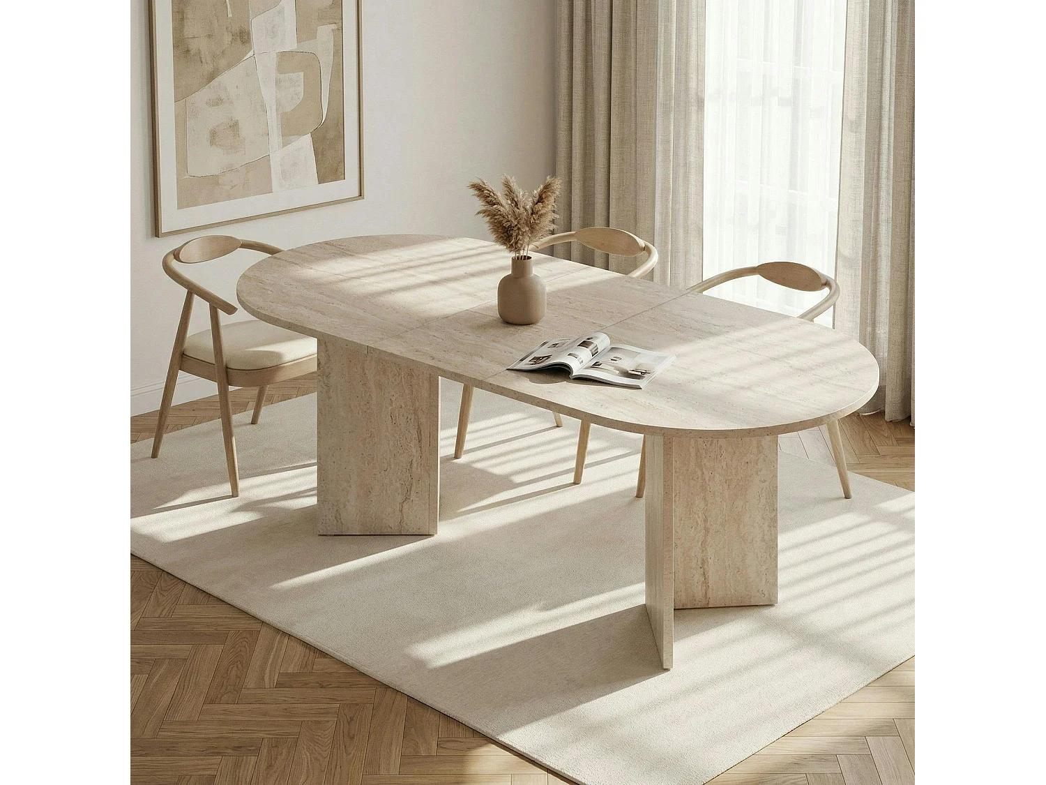 Table ovale extensible effet travertin 160-200 cm MARFA