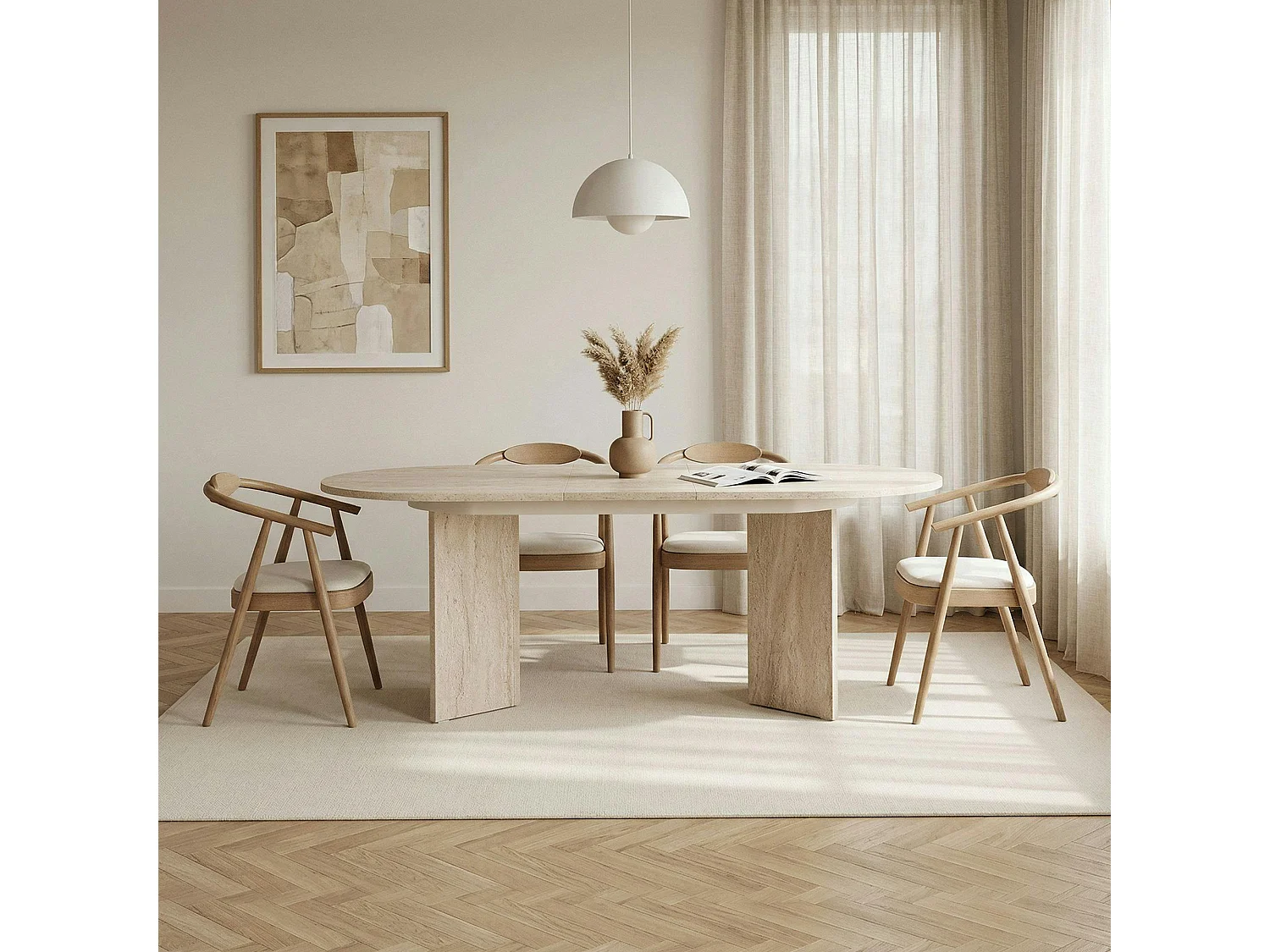 Table ovale extensible effet travertin 160-200 cm MARFA