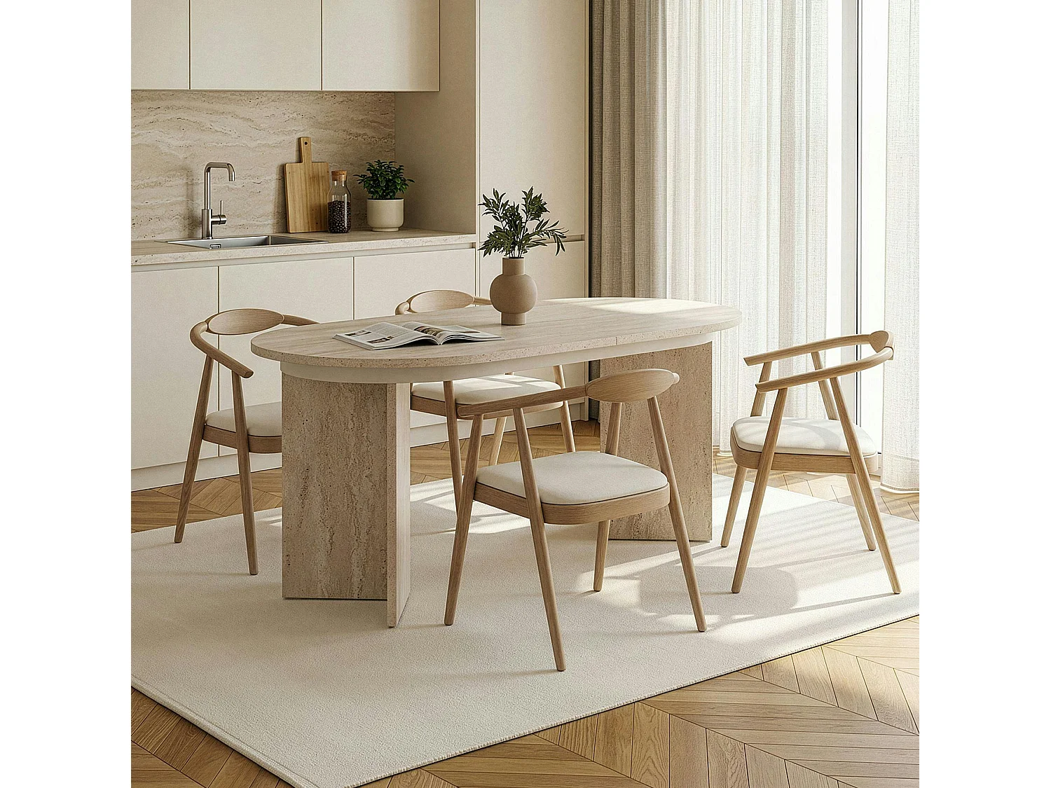 Table ovale extensible effet travertin 160-200 cm MARFA