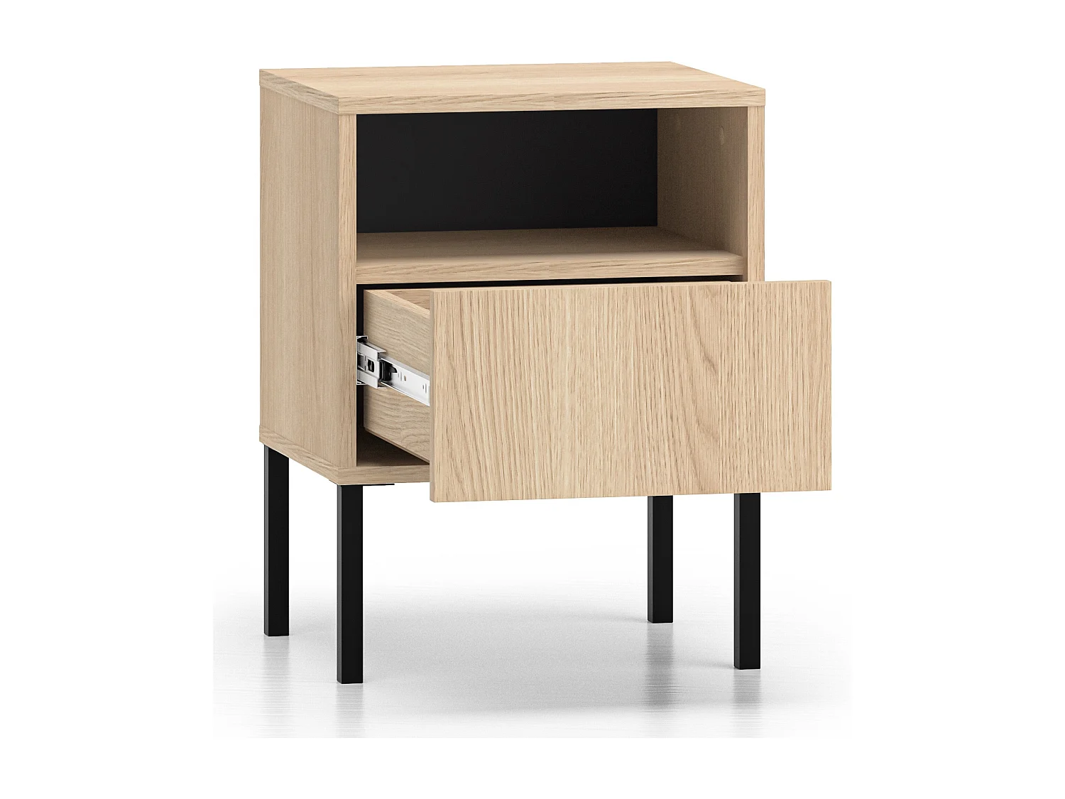 Nachttisch 1 Schublade mit offenem Fach - Eichenholzoptik - 40 cm - BARNEE