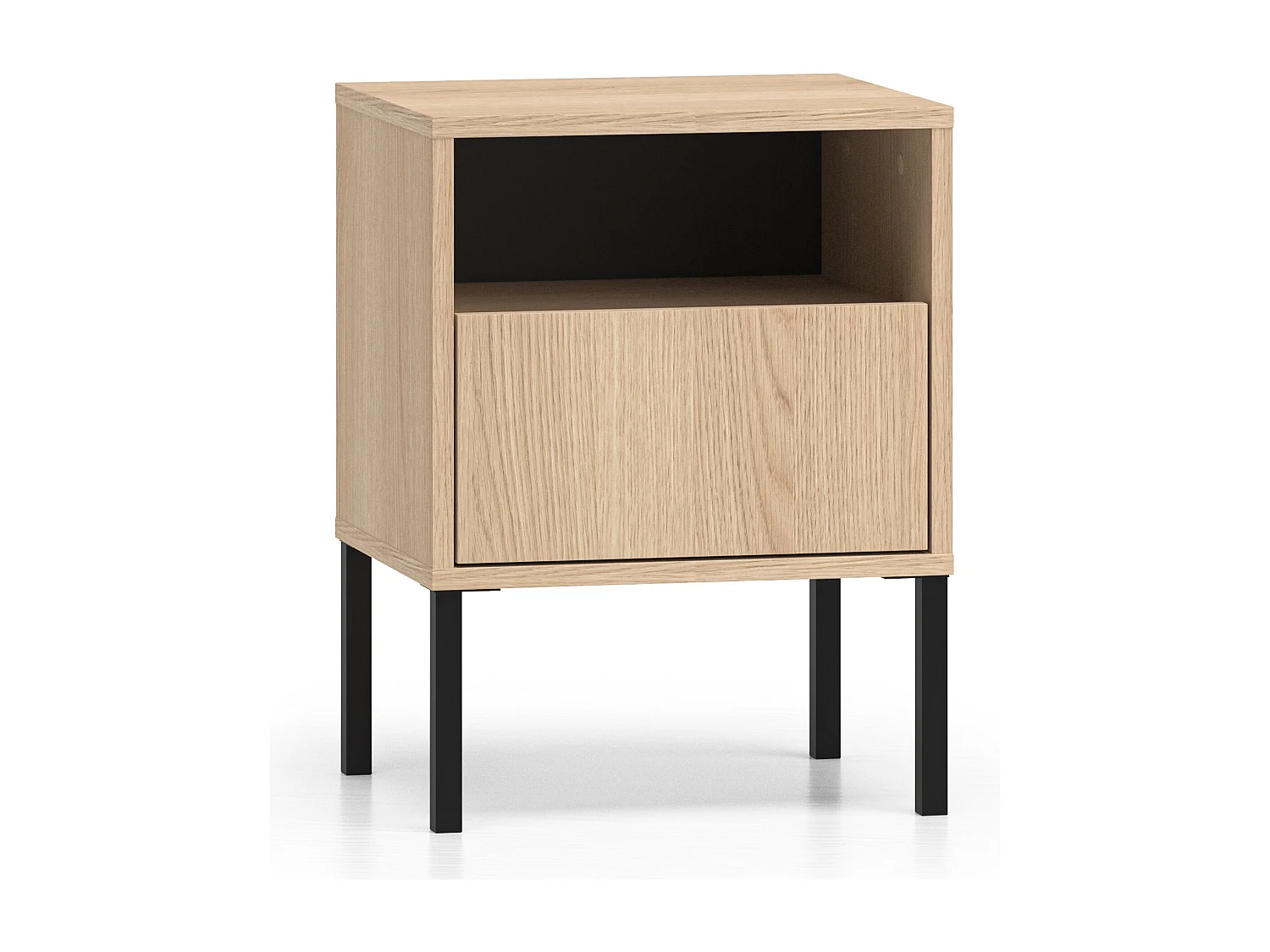 Nachttisch 1 Schublade mit offenem Fach - Eichenholzoptik - 40 cm - BARNEE
