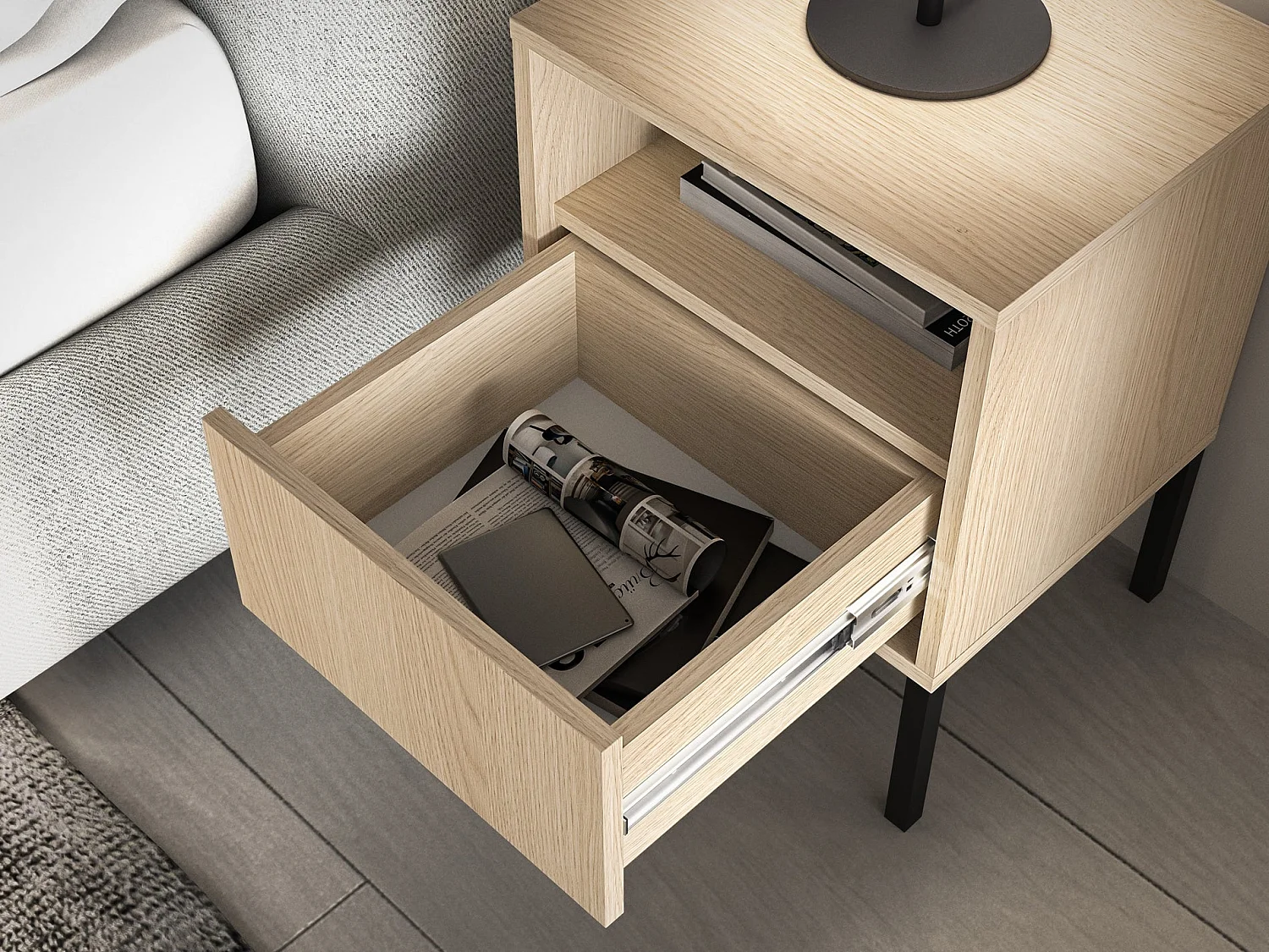Table de chevet avec tiroir – 40 cm – chêne – BARNEE