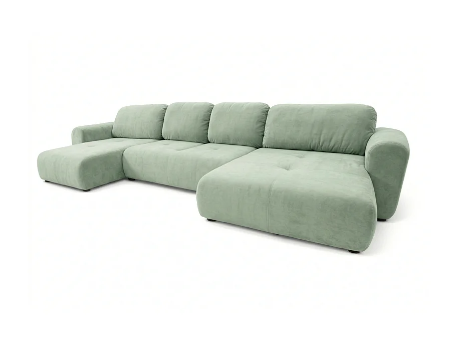 Canapé d’angle panoramique convertible Binigia U XL 6 places – Tissu velours - 380 cm