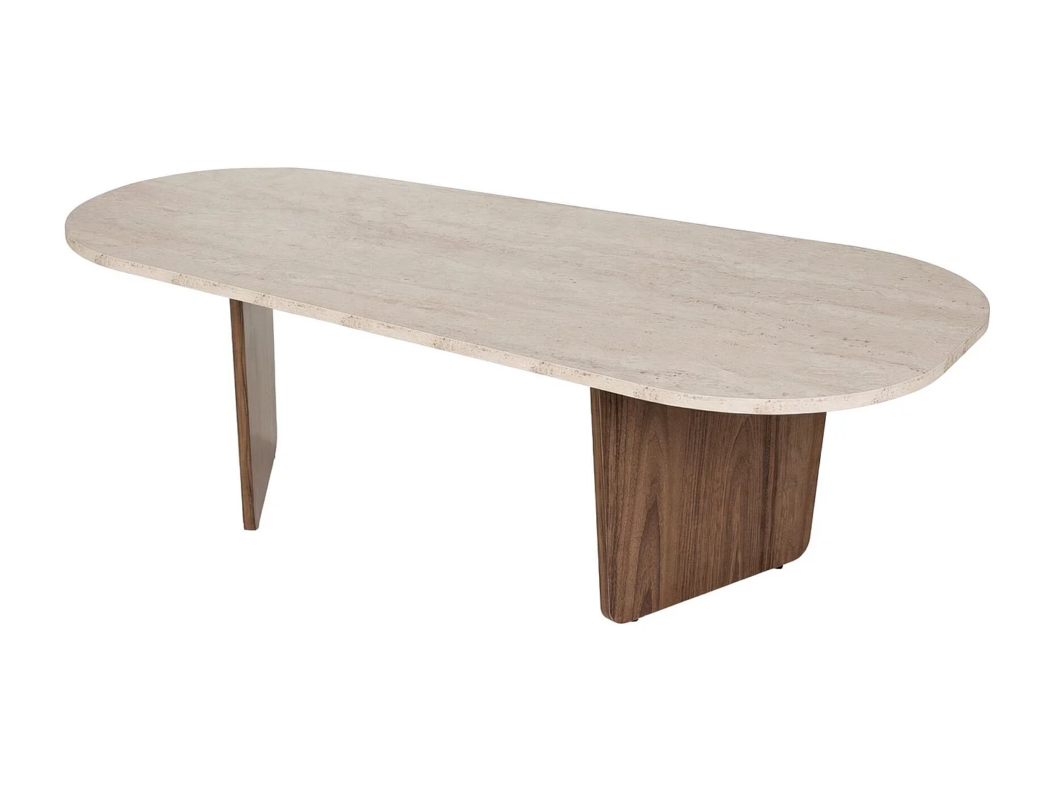 Table Basse en bois "Ovalis" - 130 x 65 x 40 cm - Travertin / Noyer