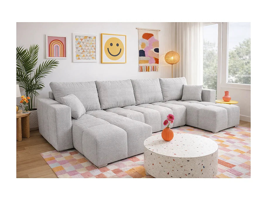 Canapé panoramique convertible COLINIO tissu anti-tâche - 6 places - 325 cm