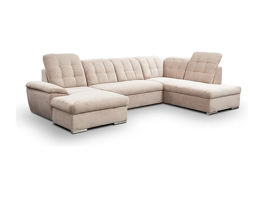 Canapé d’angle panoramique ATLANTIO lit et coffre de rangement - velours côtelé