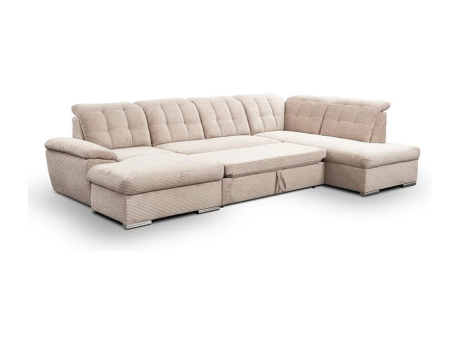 Canapé d’angle panoramique ATLANTIO lit et coffre de rangement - velours côtelé