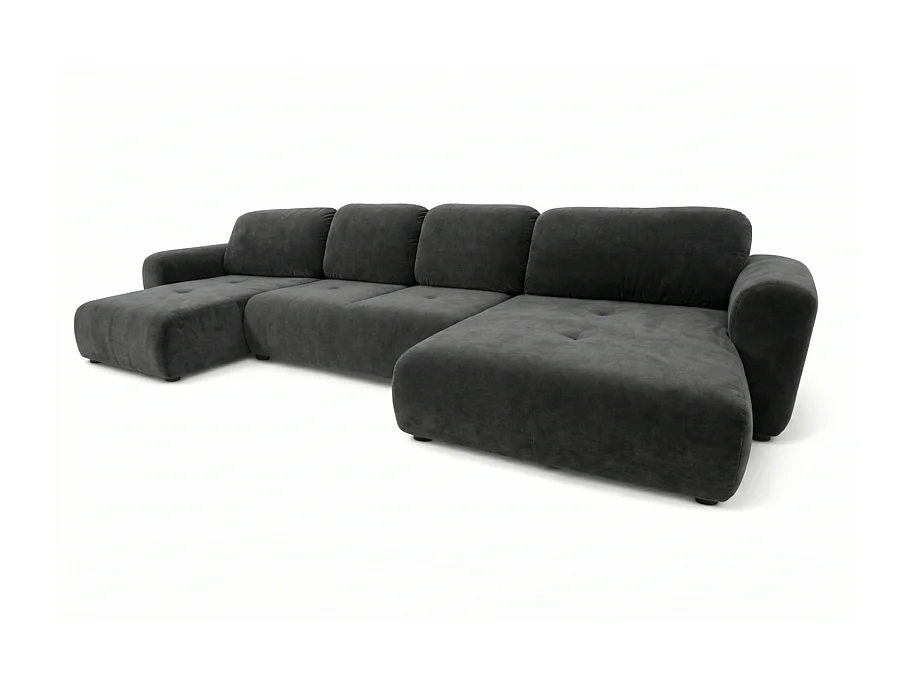 Canapé d’angle panoramique convertible Binigia U XL 6 places – Tissu velours - 380 cm