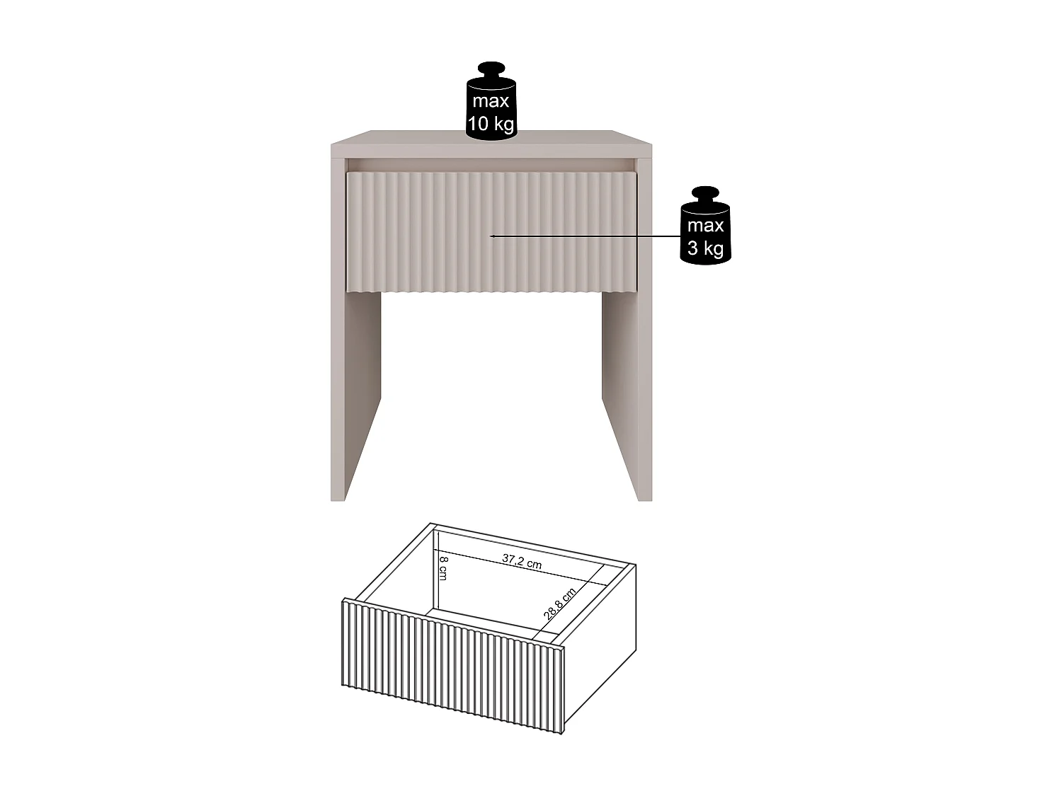 Nachttisch 1-Schublade - Kaschmir - 45 cm - VEMMI