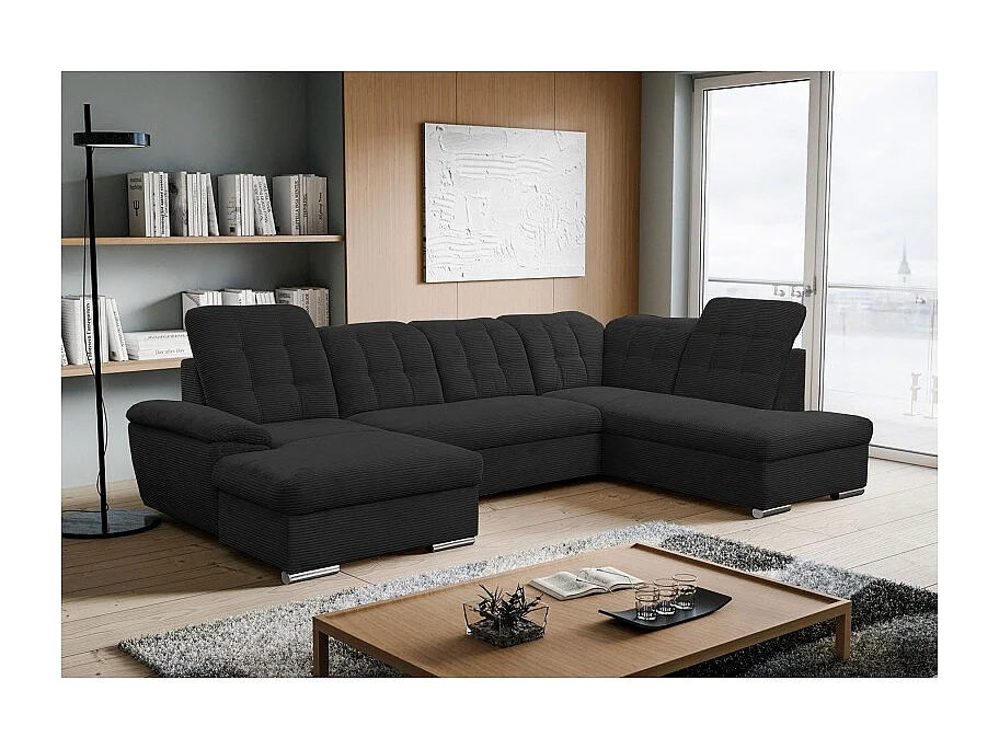 Canapé d’angle panoramique ATLANTIO lit et coffre de rangement - velours côtelé