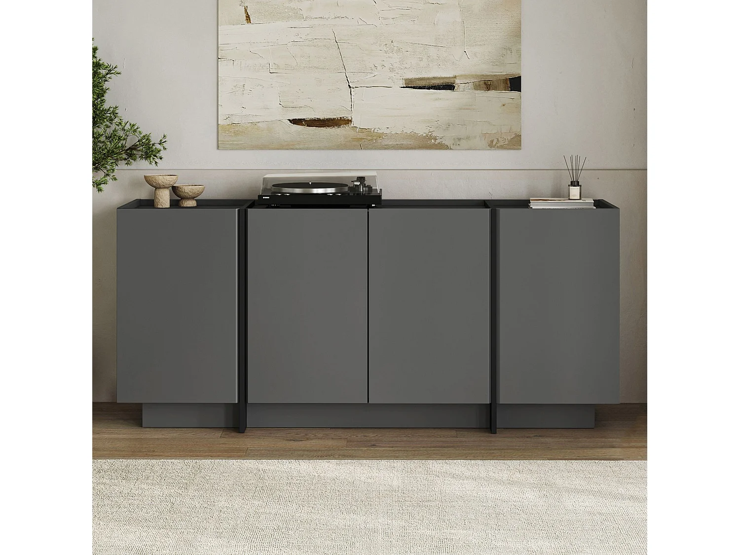 Buffet en bois "Dorma" - 180 x 45 x 80 cm - Anthracite / Noir