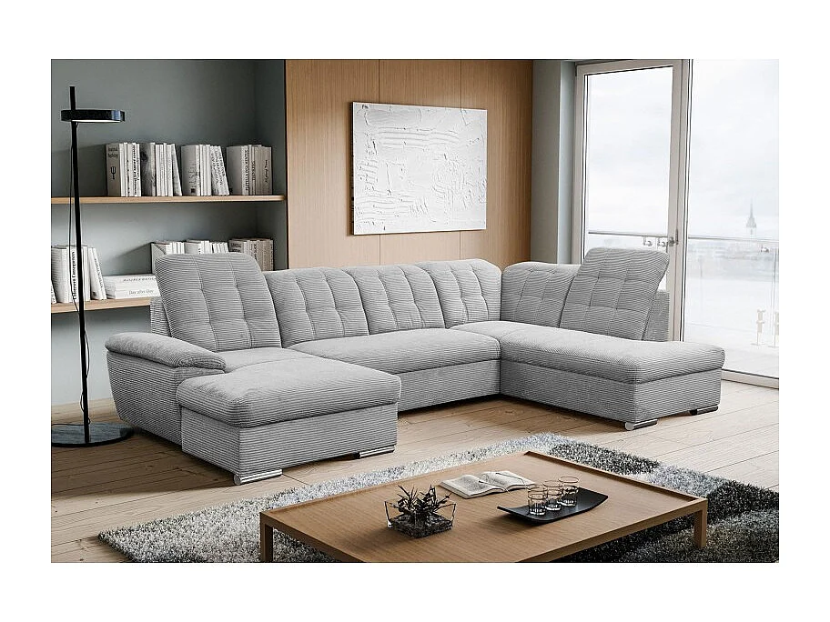 Canapé d’angle panoramique ATLANTIO lit et coffre de rangement - velours côtelé