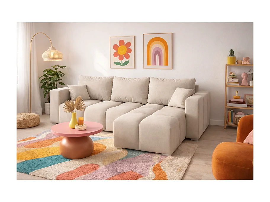 Canapé d’angle convertible 4 places COLINIA en tissu - 249 cm