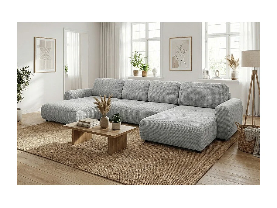 Canapé d’angle panoramique convertible Binigia U XL 6 places – Tissu POP effet 3D - 380 cm