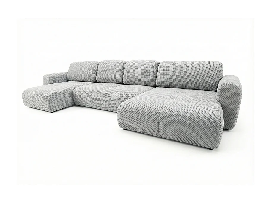 Canapé d’angle panoramique convertible Binigia U XL 6 places – Tissu POP effet 3D - 380 cm