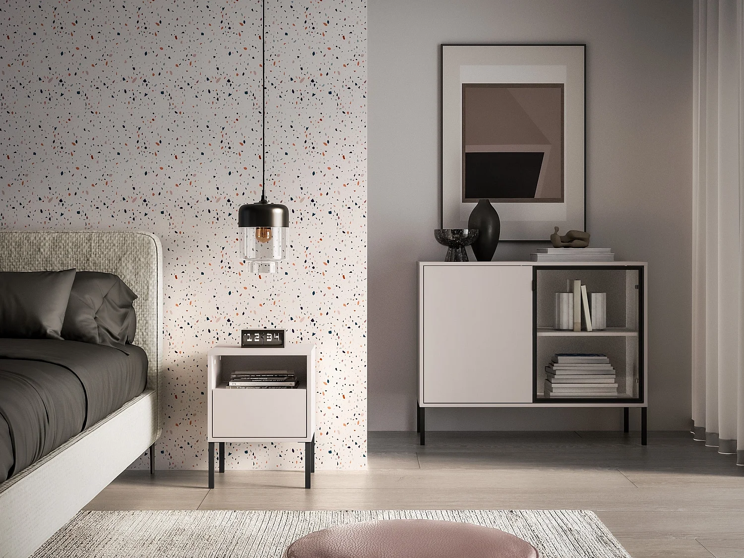 Nachttisch 1 Schublade mit offenem Fach - Kaschmir - 40 cm - BARNEE