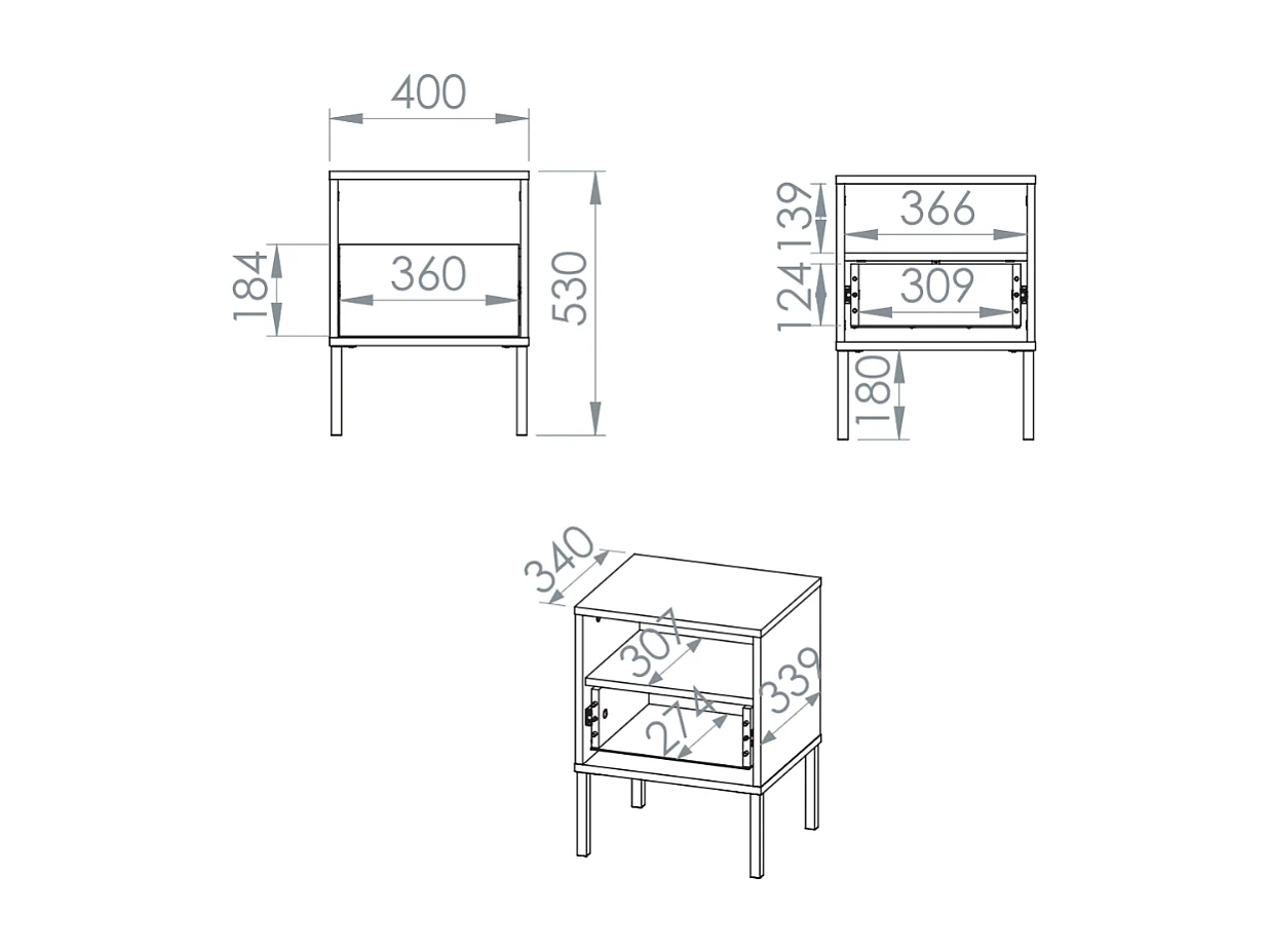 Nachttisch 1 Schublade mit offenem Fach - Kaschmir - 40 cm - BARNEE