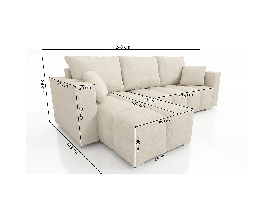 Canapé d’angle convertible 4 places COLINIA en tissu - 249 cm