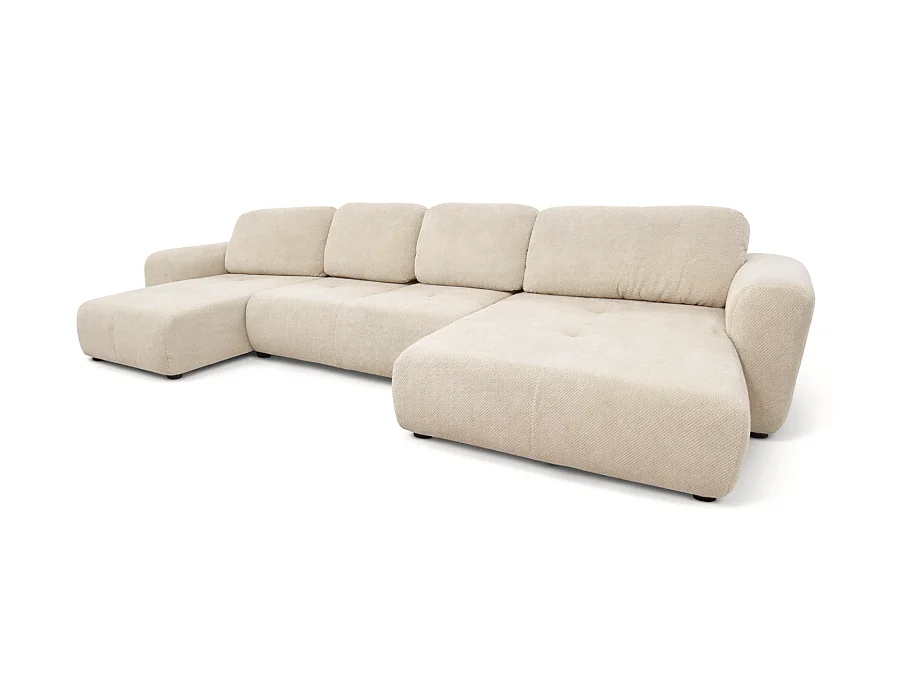 Canapé d’angle panoramique convertible Binigia U XL 6 places – Tissu POP effet 3D - 380 cm