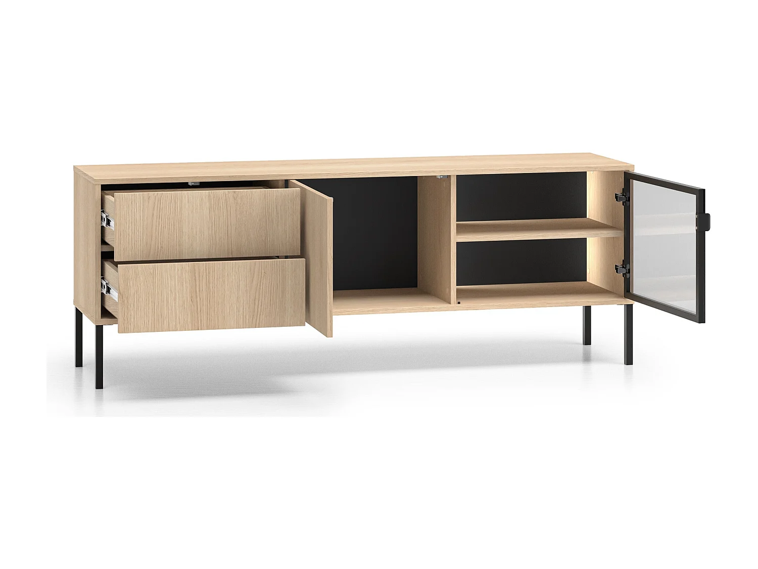 TV-Lowboard mit beleuchteter Glasvitrine - Eichenholzoptik - 160 cm