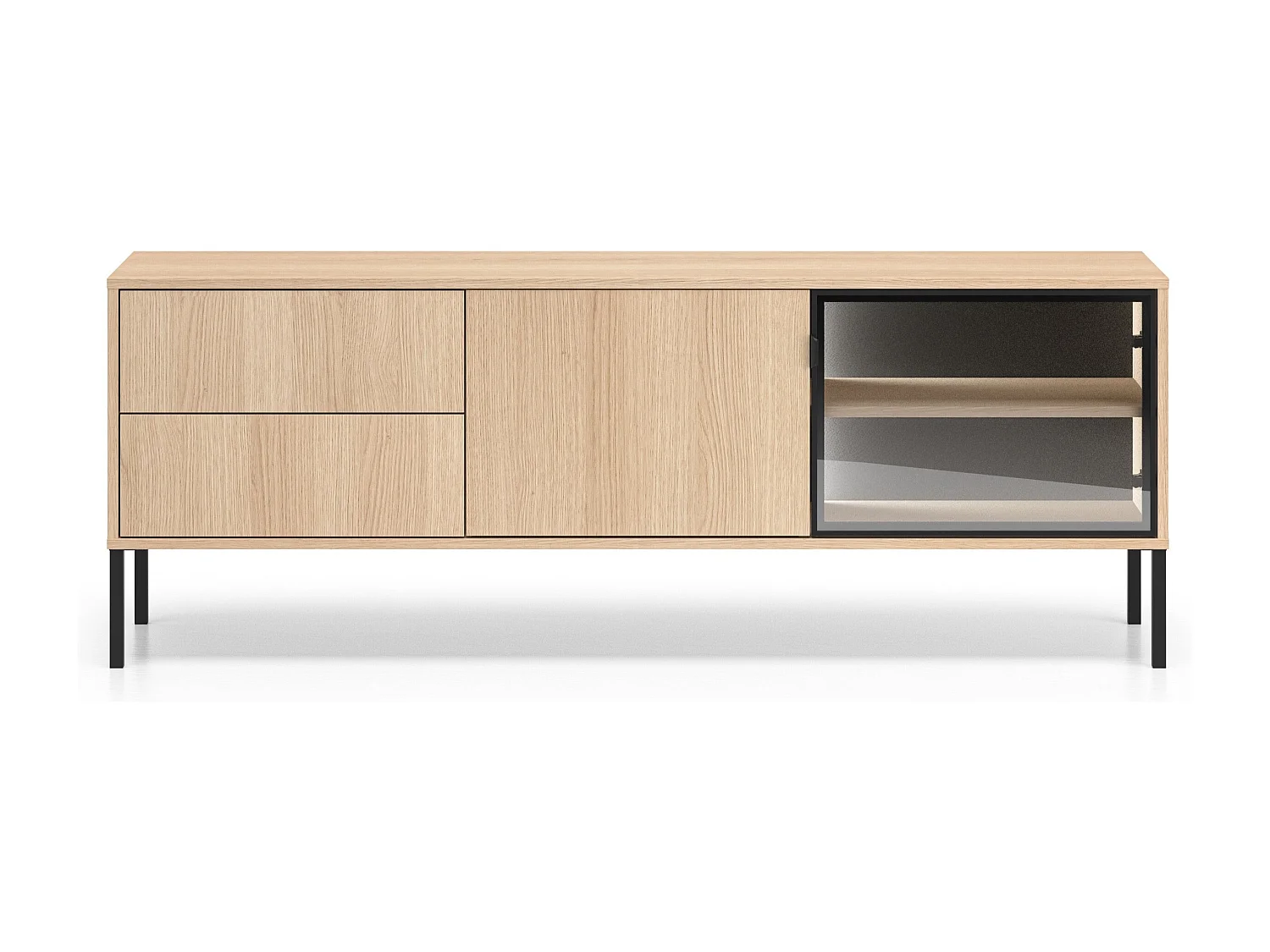 TV-Lowboard mit beleuchteter Glasvitrine - Eichenholzoptik - 160 cm