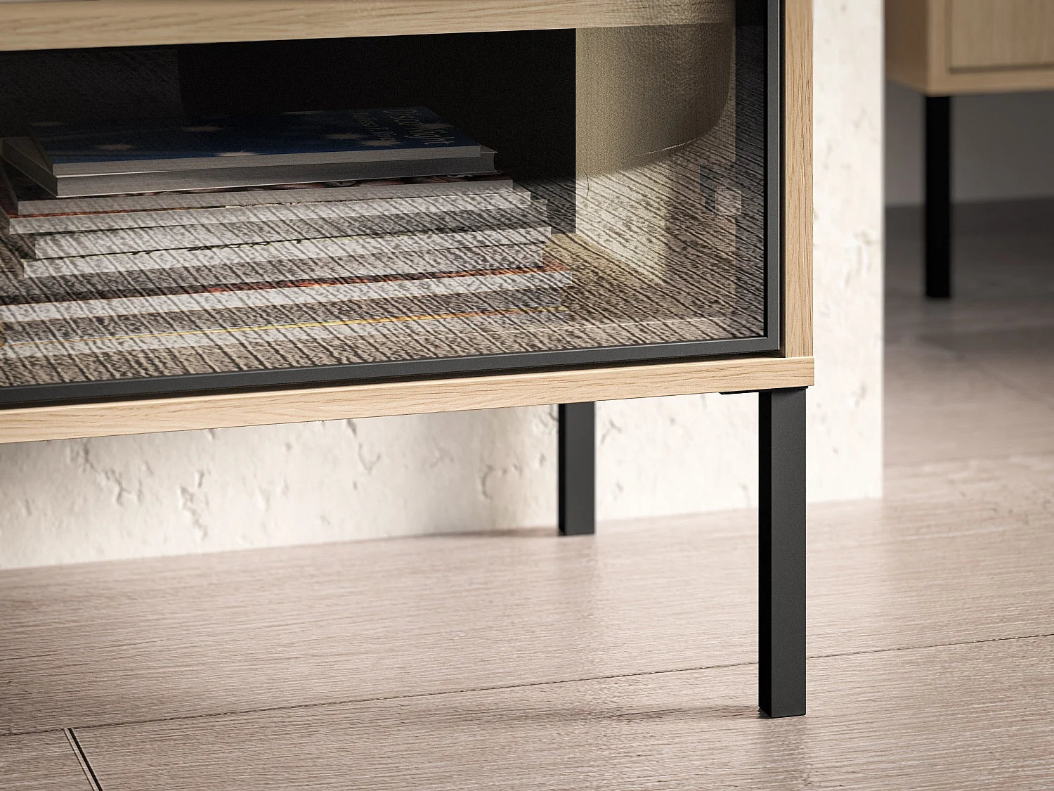 TV-Lowboard mit beleuchteter Glasvitrine - Eichenholzoptik - 160 cm