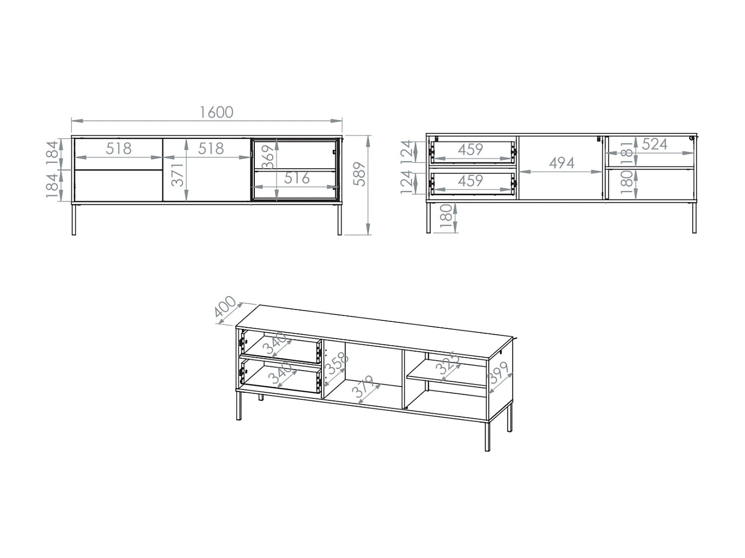 TV-Lowboard mit beleuchteter Glasvitrine - Eichenholzoptik - 160 cm