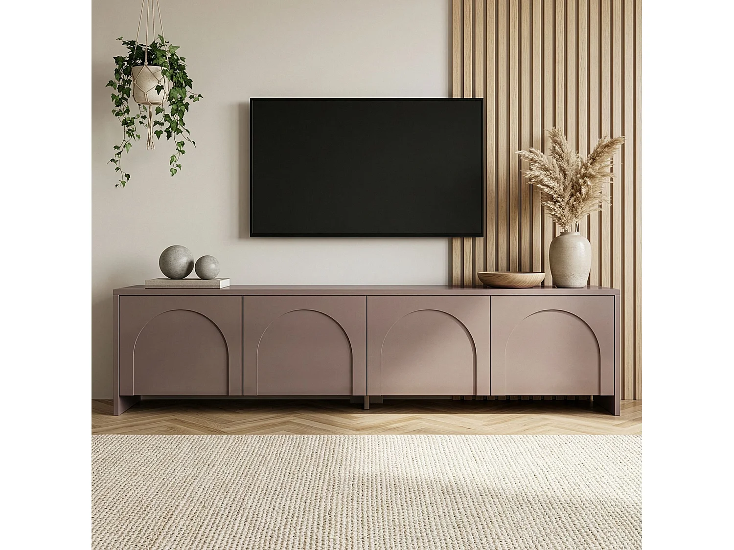 Moderne tv-meubel "Aurelia" 180 cm wit Atlas, geometrisch design, 2 deuren, robuuste melaminepanelen