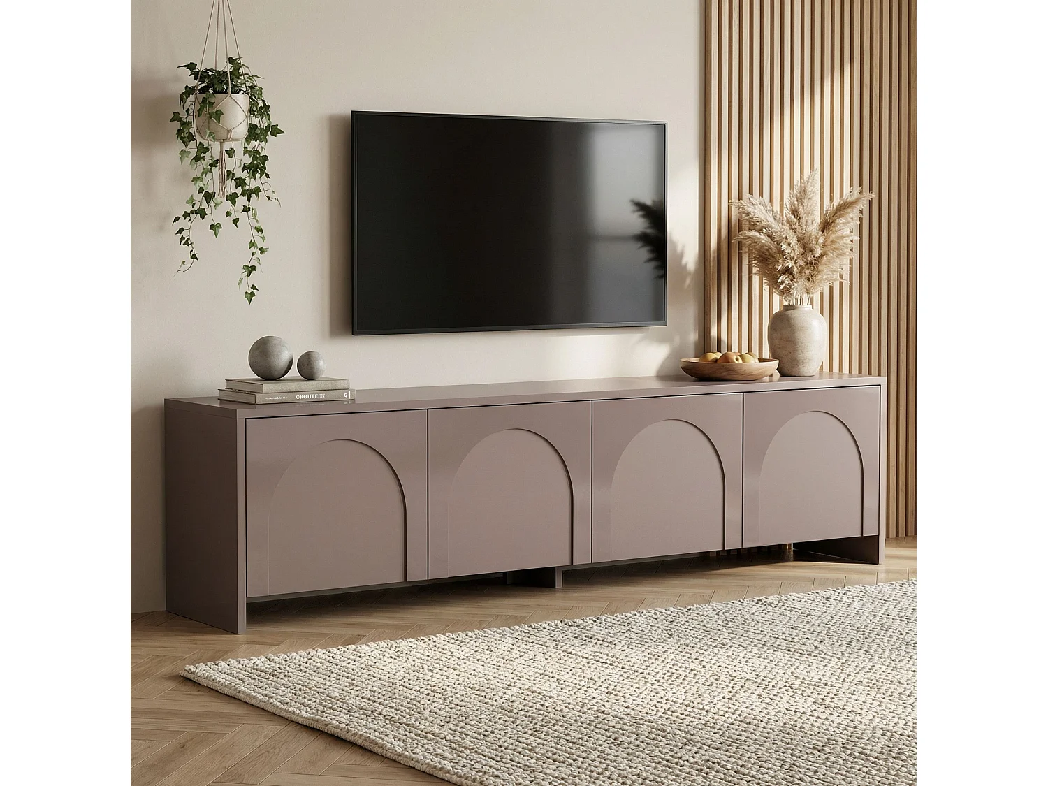 Moderne tv-meubel "Aurelia" 180 cm wit Atlas, geometrisch design, 2 deuren, robuuste melaminepanelen