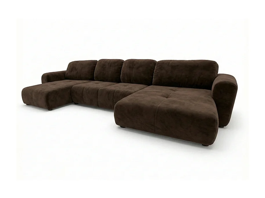 Canapé d’angle panoramique convertible Binigia U XL 6 places – Tissu velours - 380 cm