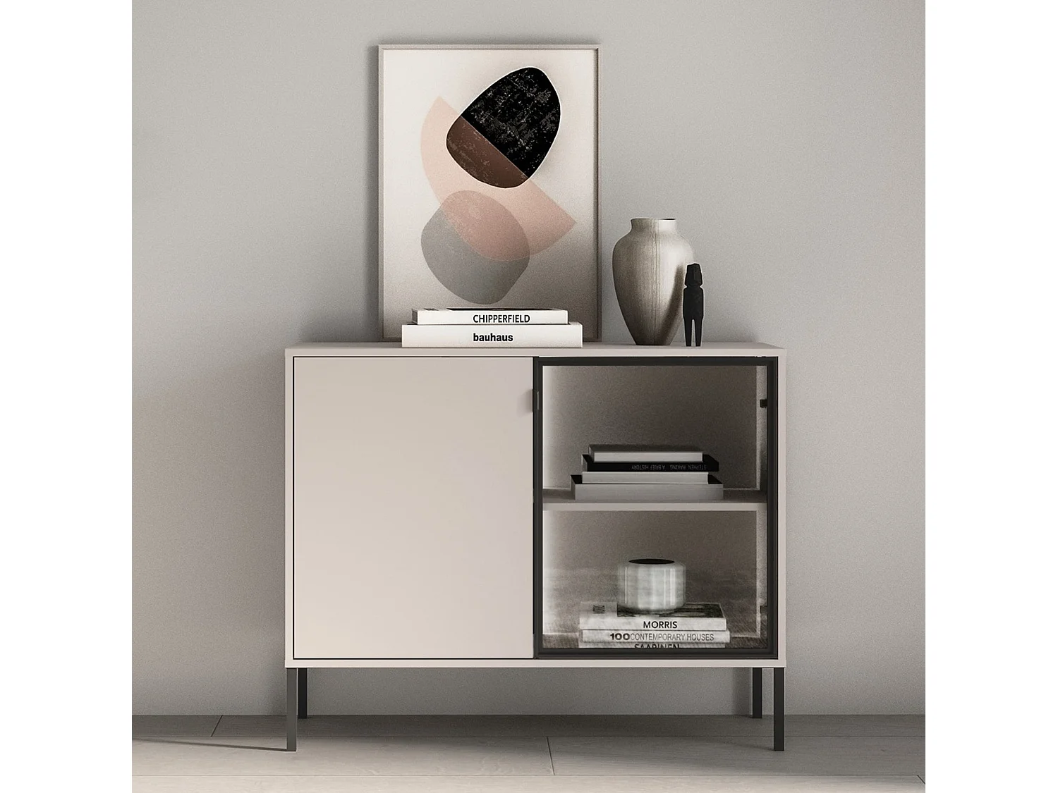 Buffet 2 portes avec LED – Gris cachemire – 107 cm – BARNEE