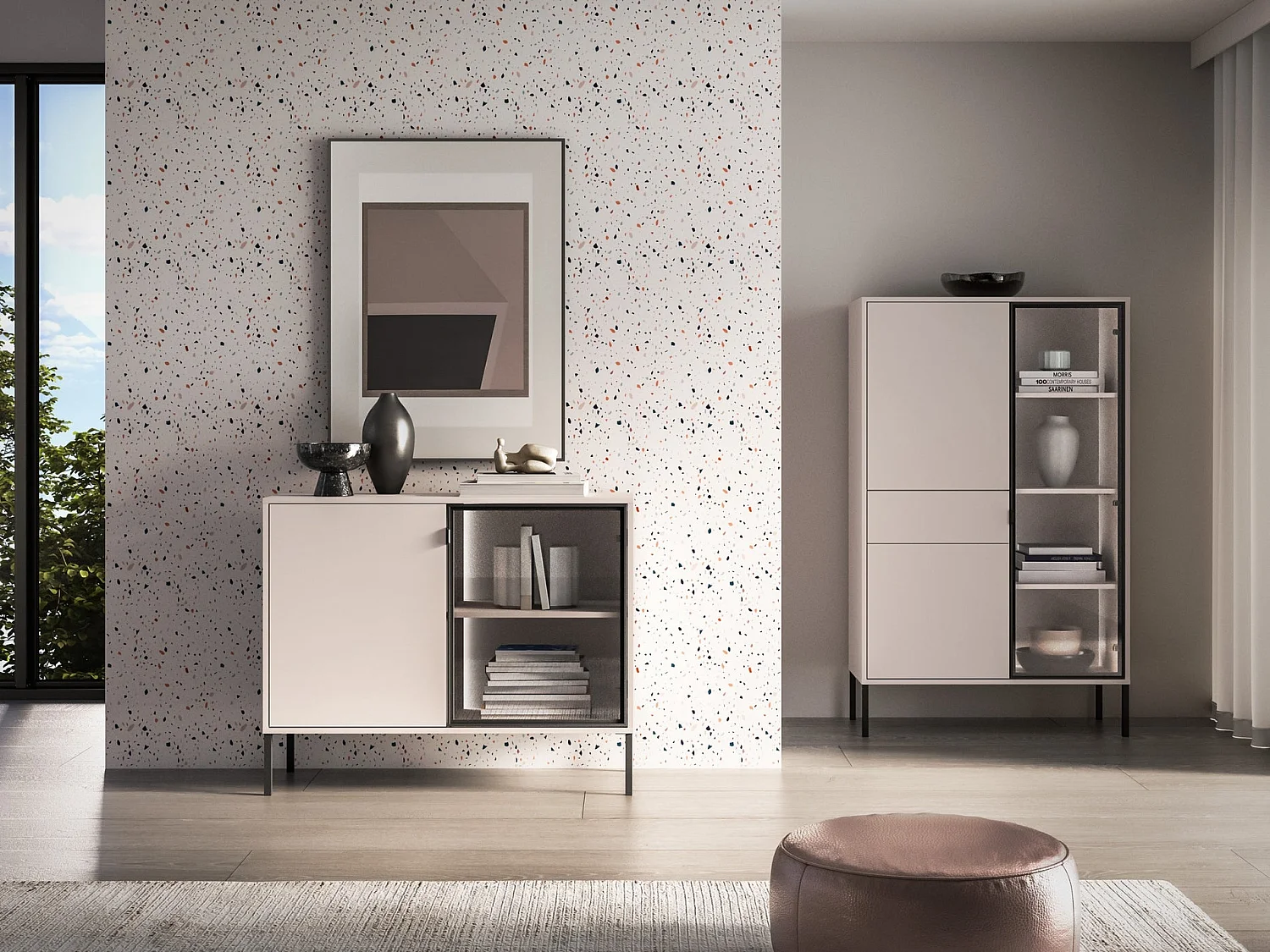 Buffet 2 portes avec LED – Gris cachemire – 107 cm – BARNEE