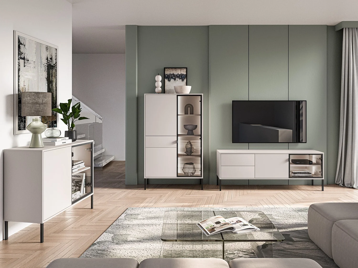 Buffet 2 portes avec LED – Gris cachemire – 107 cm – BARNEE