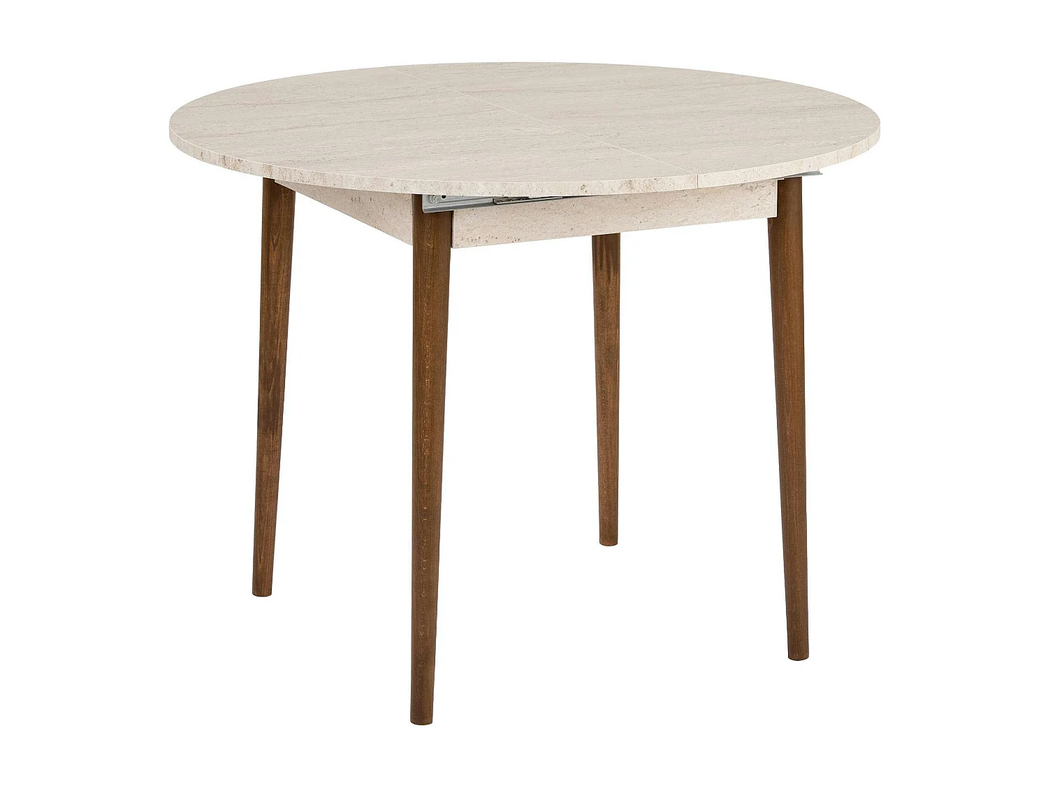 Table ronde extensible effet travertin et noyer 100-131 cm MARFA