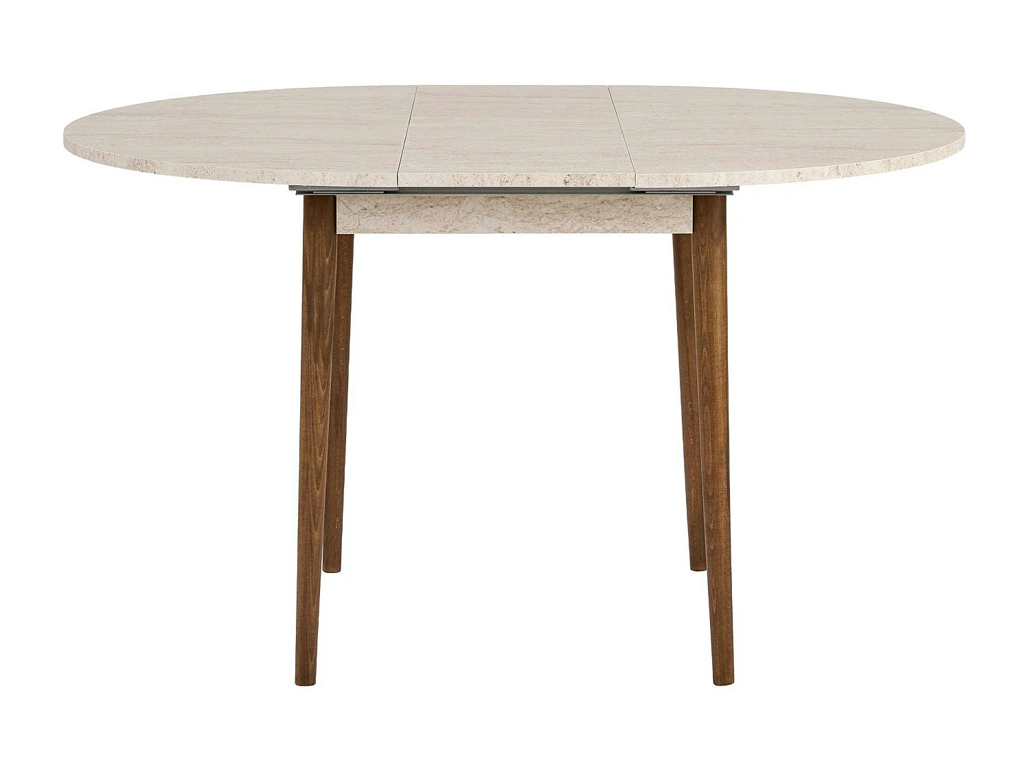 Table ronde extensible effet travertin et noyer 100-131 cm MARFA