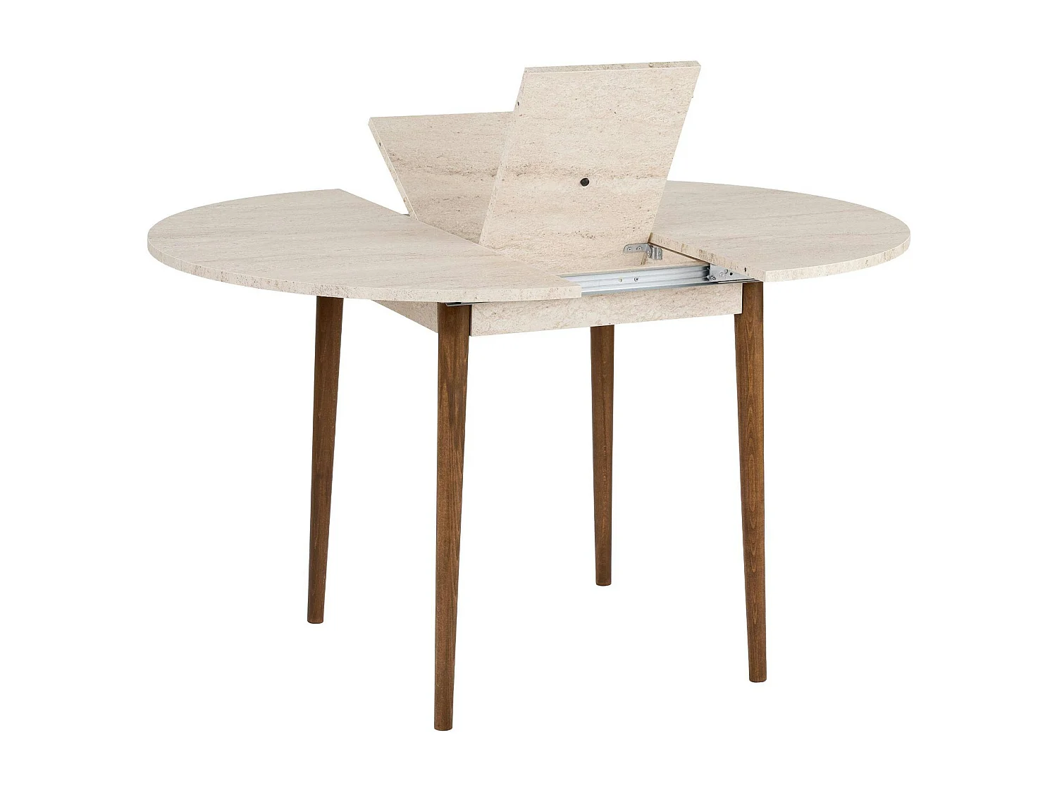 Table ronde extensible effet travertin et noyer 100-131 cm MARFA
