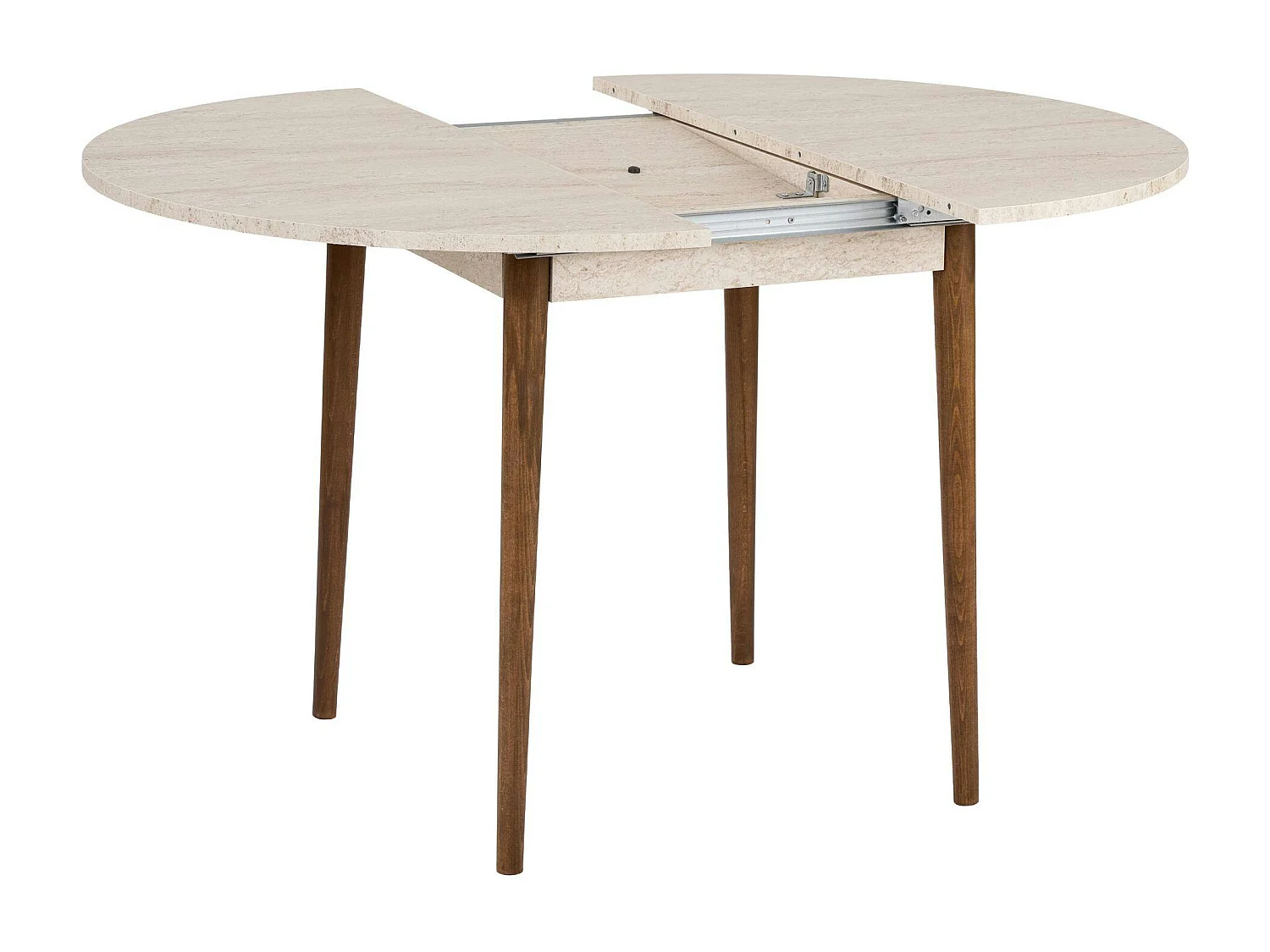 Table ronde extensible effet travertin et noyer 100-131 cm MARFA