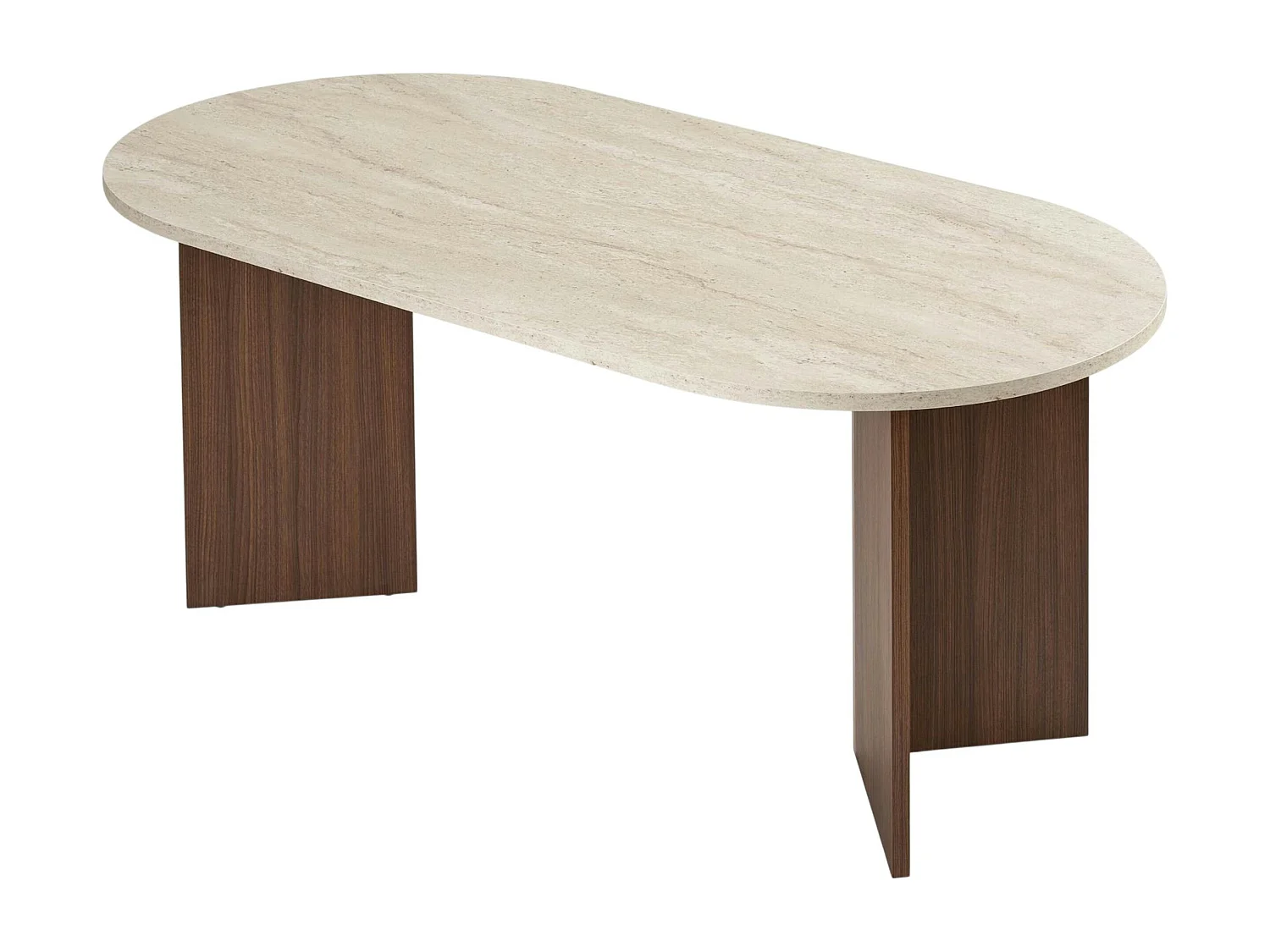 Table ovale effet travertin et bois foncé 180 cm MARFA
