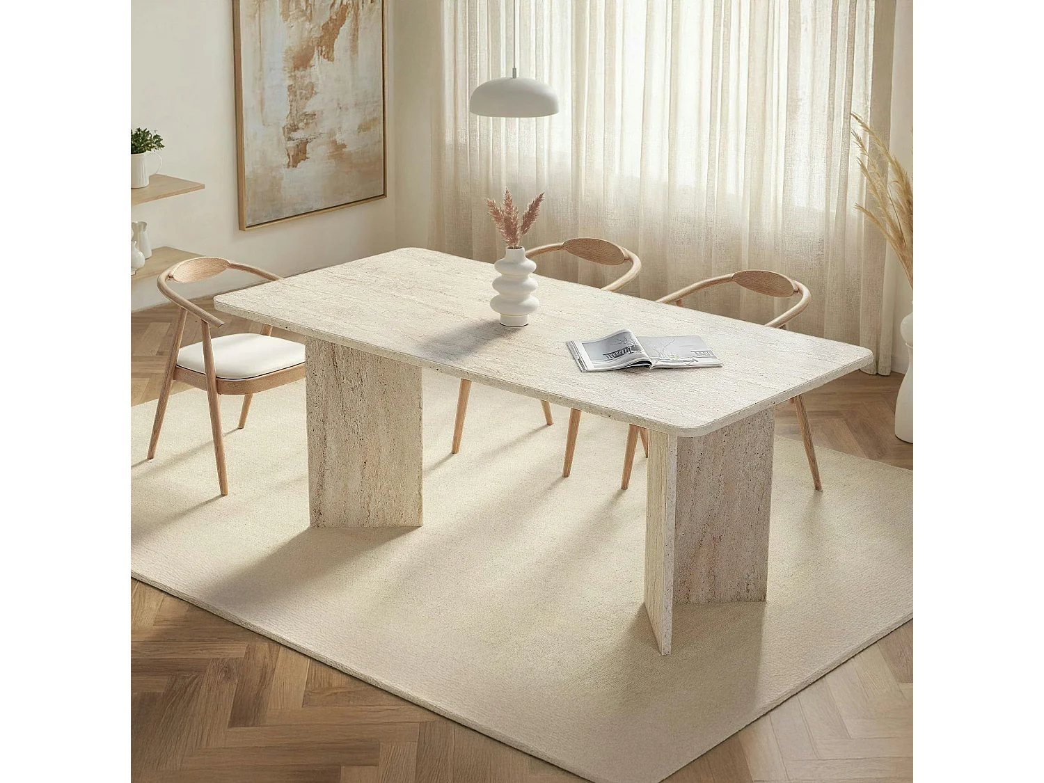 Table rectangulaire bords ronds effet travertin 180 cm MARFA