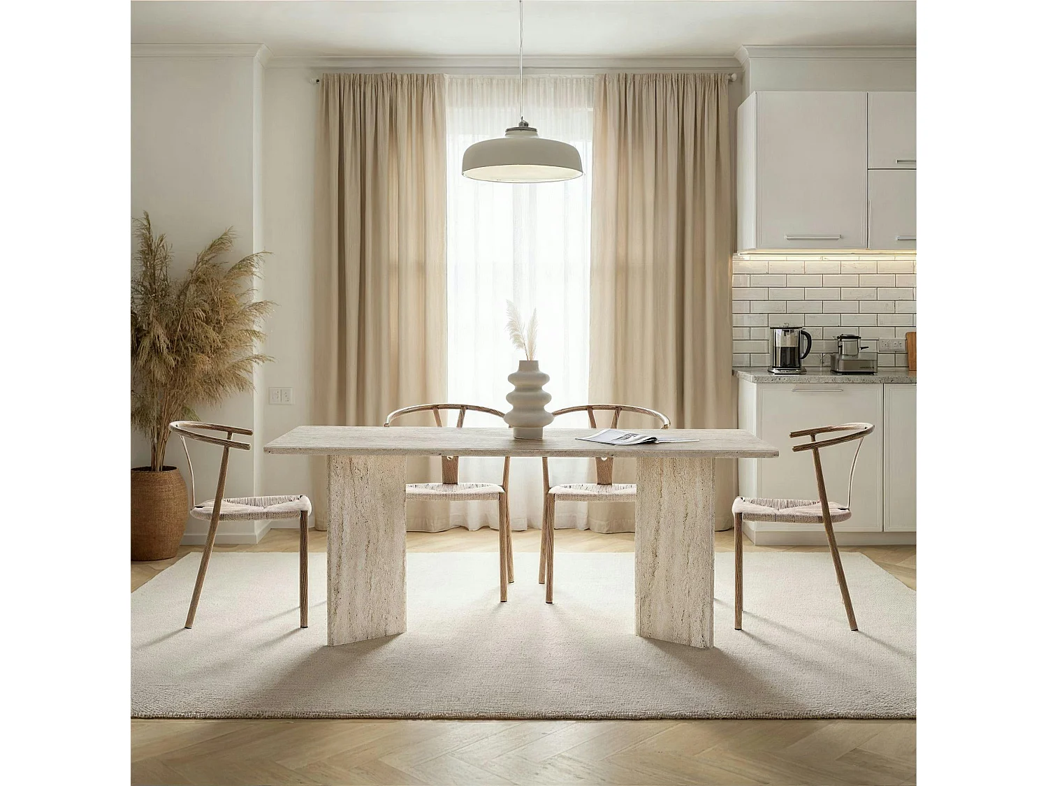 Table rectangulaire bords ronds effet travertin 180 cm MARFA